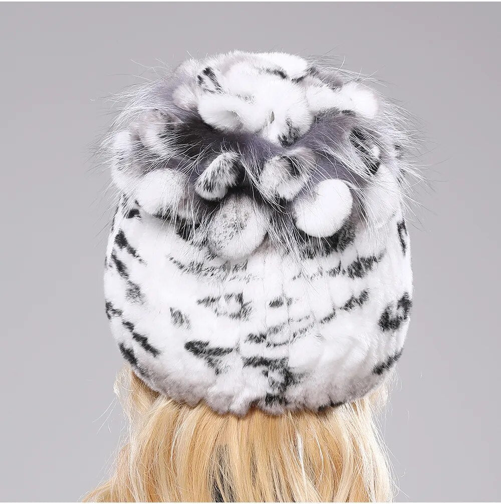 Grey Knitted Fur Winter Beanies