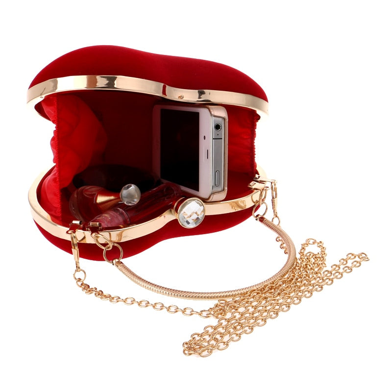 Red Heart Design Golden Velvet Handbag