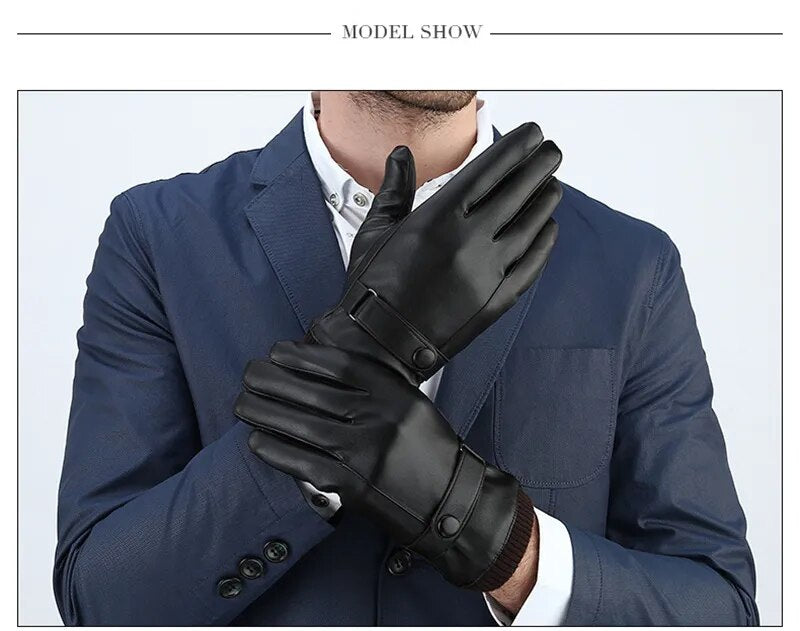 Windproof Touch Screen Leather Gloves