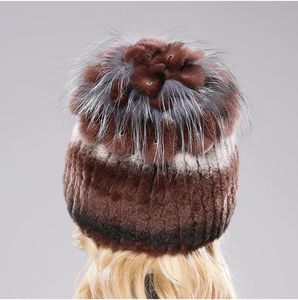 Pink Knitted Fur Winter Beanies