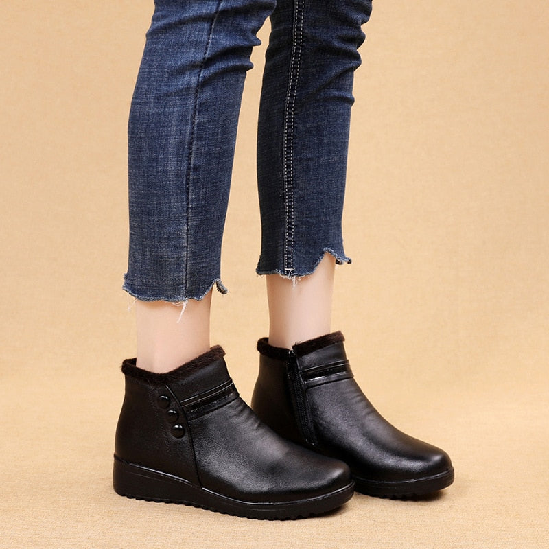 Winter Autumn Leather Ankle Warm Boots