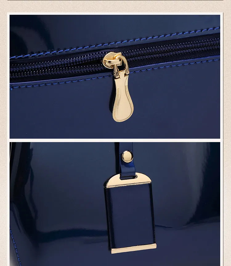 Shining Blue Leather Handbag