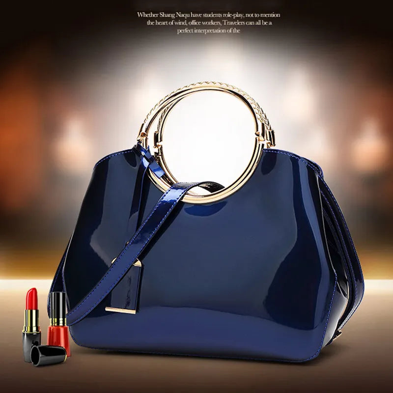 Shining Blue Leather Handbag