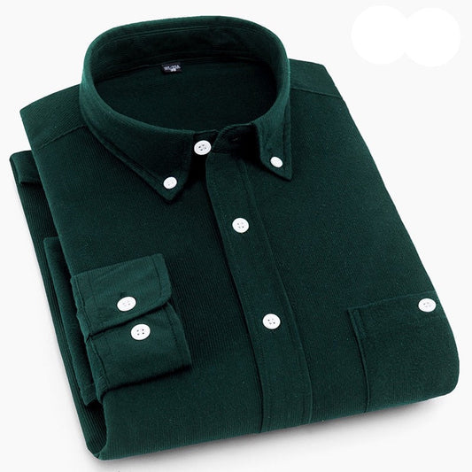 Dark Green Corduroy Long Sleeves Shirt