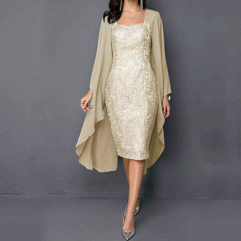 Embroidery Two Piece Suit Champaign Dress