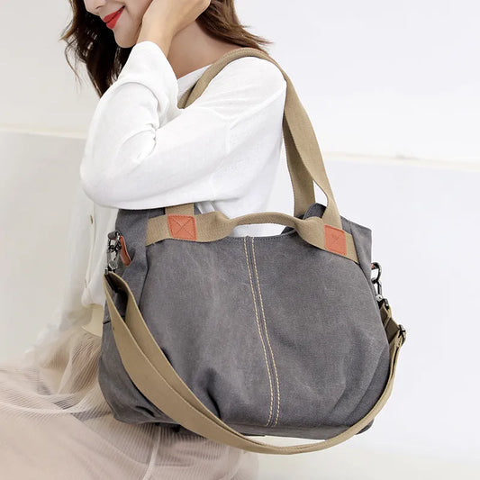 Gray Canvas Capacity Shoulder Bag