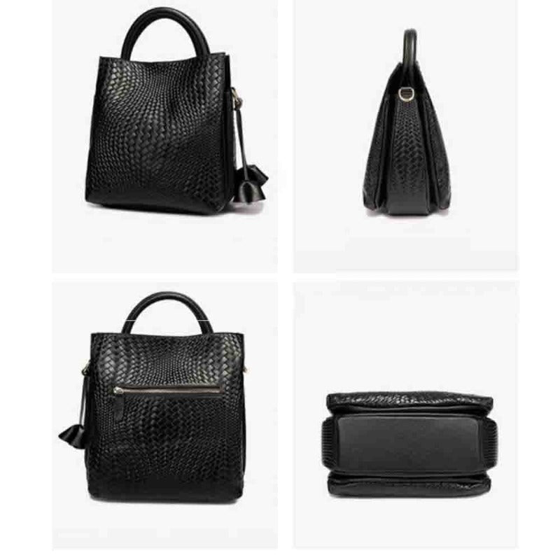 Black Calfskin Leather Bucket Handbag
