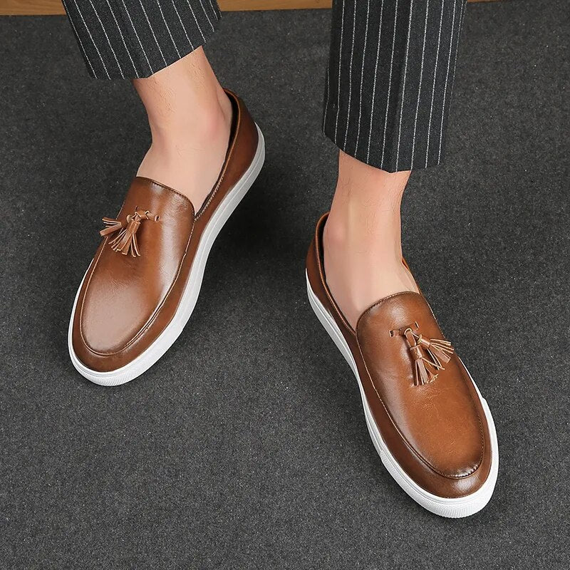 Brown-White Office Leather Moccasins
