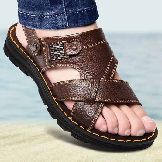 Cross-Strap Leather Sandals