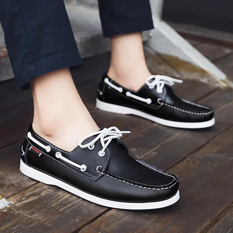 Black Casual Leather Dockside Loafers