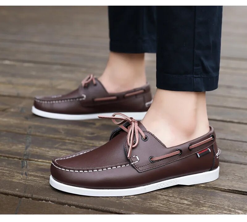 Brown Casual Leather Dockside Loafers