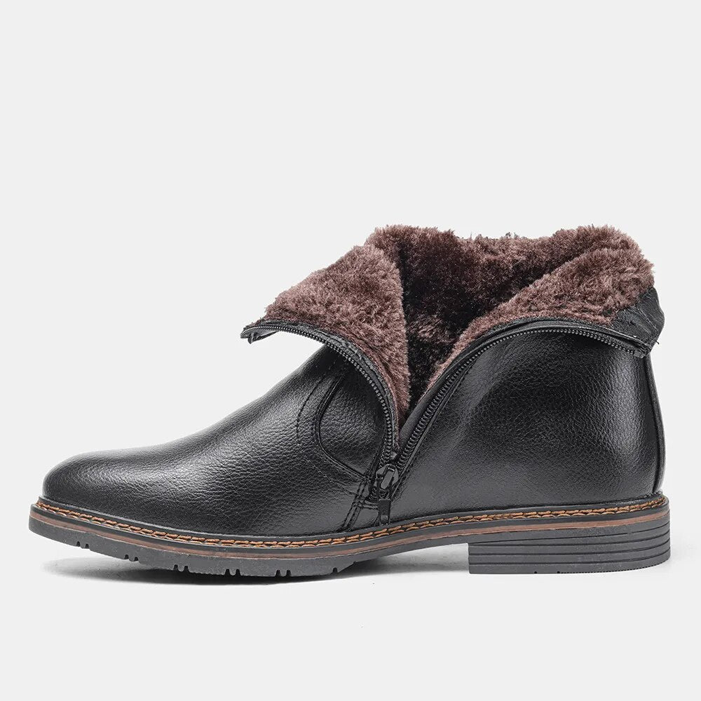 Black Zipper Warm Snow Boots