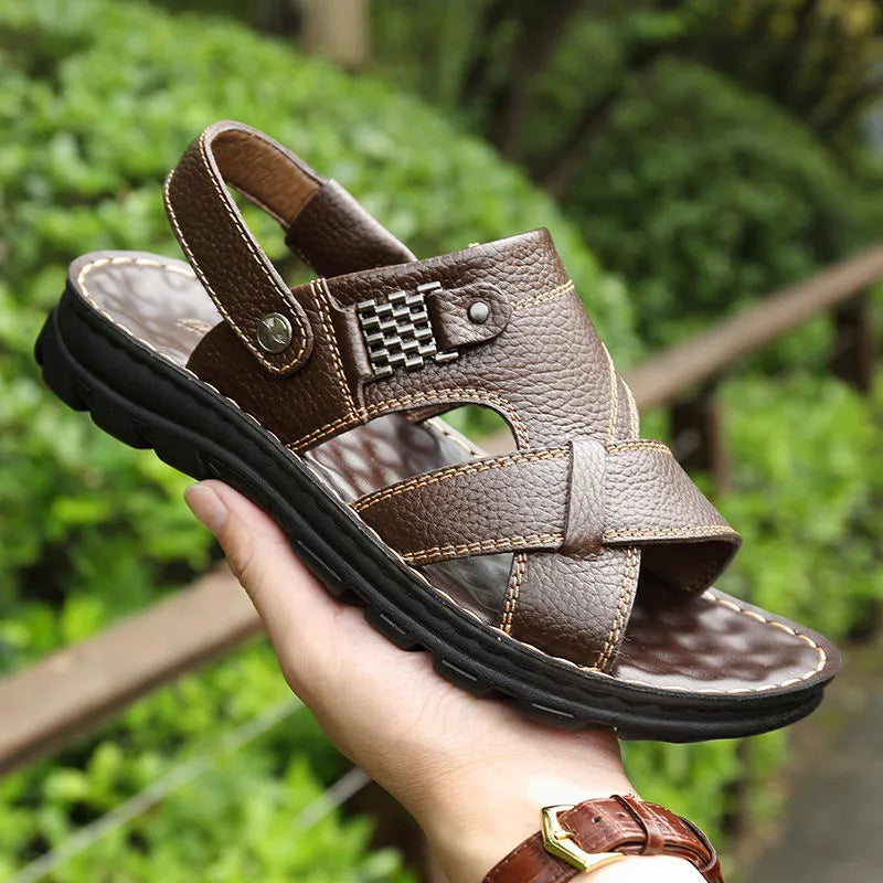 Cross-Strap Leather Sandals
