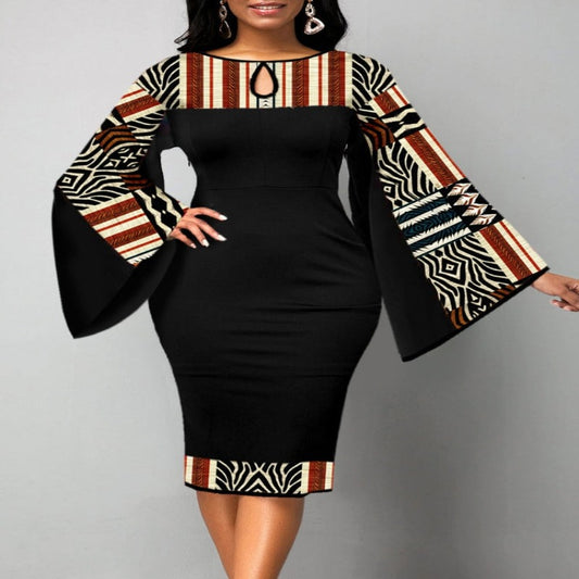 African Tribal Print Round Neck Dress