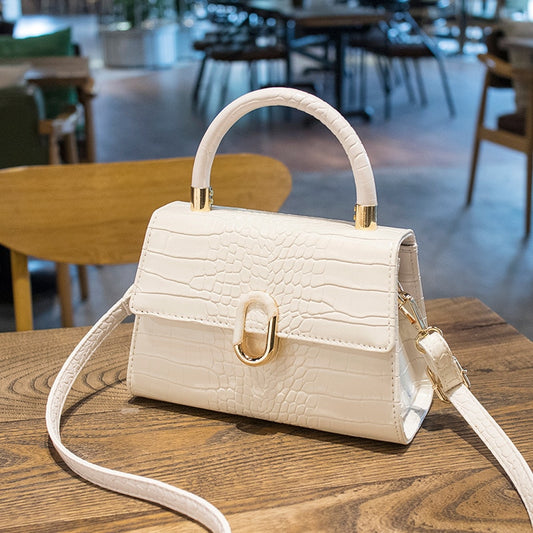 White Leather Turnlock Handbag
