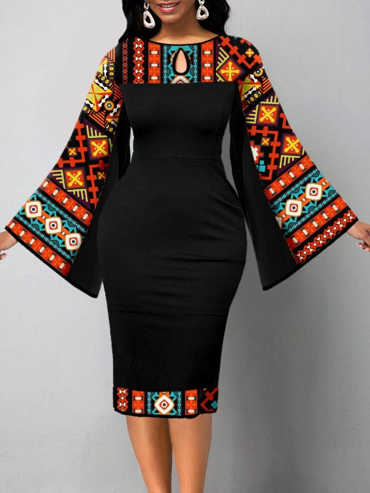 African Tribal Print Round Neck Dress