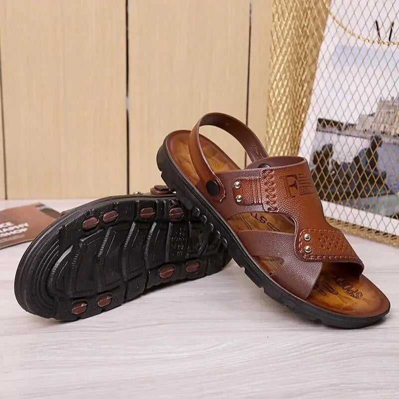 Brown PU Material Slippers