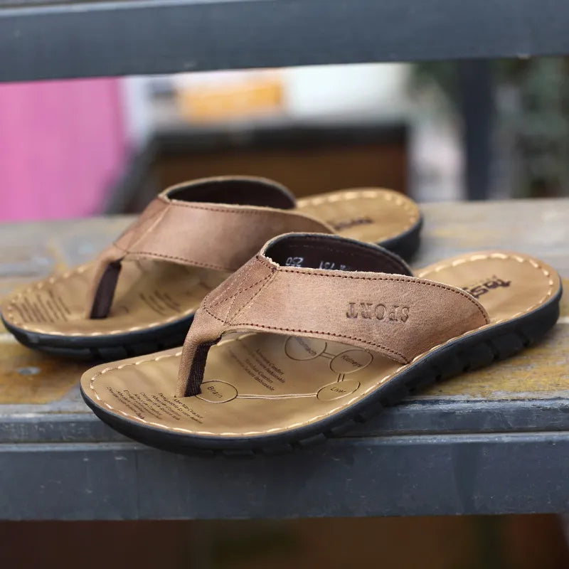 Light Coffee Outdoors Leather Slippers