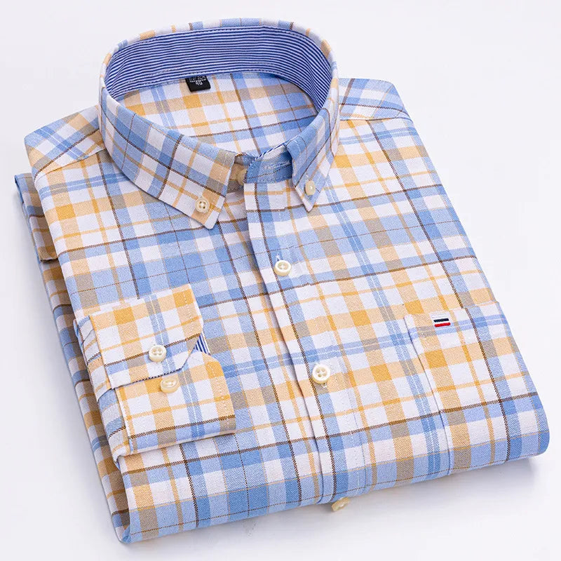 Striped Cotton Plaid Button Shirt