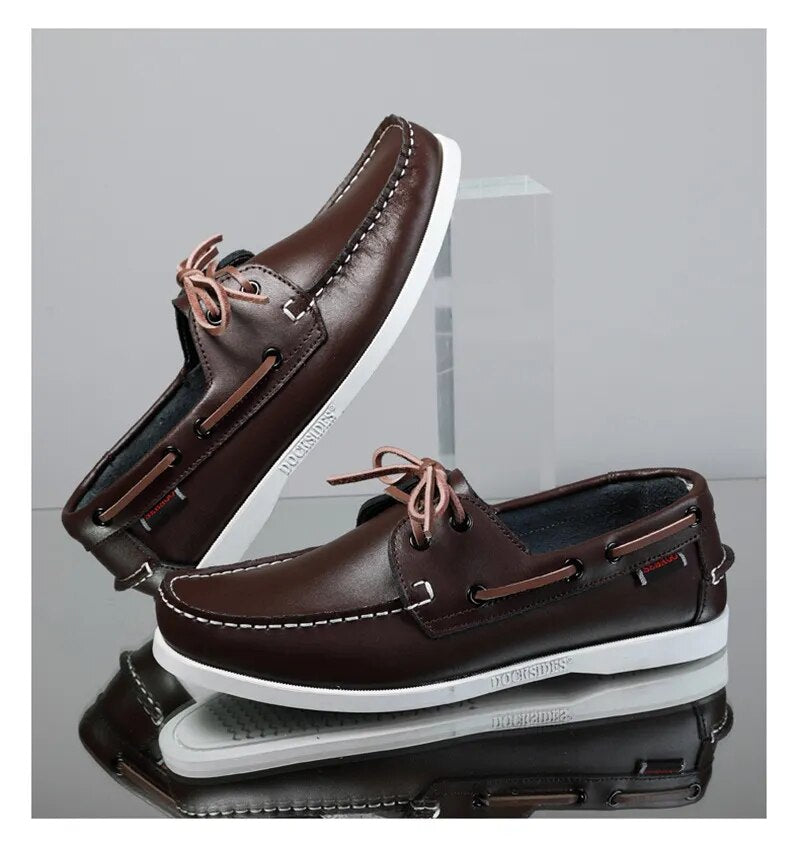 Brown Casual Leather Dockside Loafers
