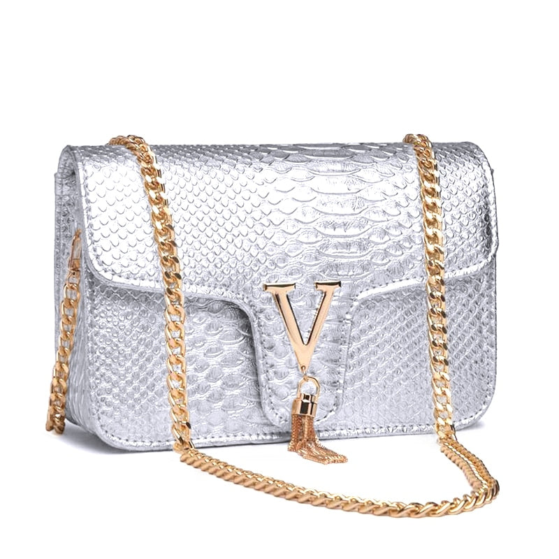 White Crocodile Pattern Leather Handbag
