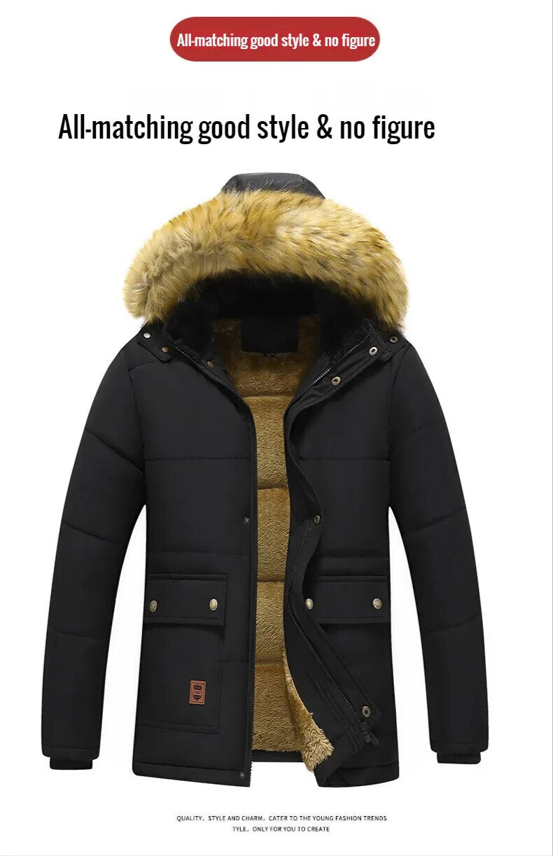 Parka Fleece Lined Warm Fur Collar Coat