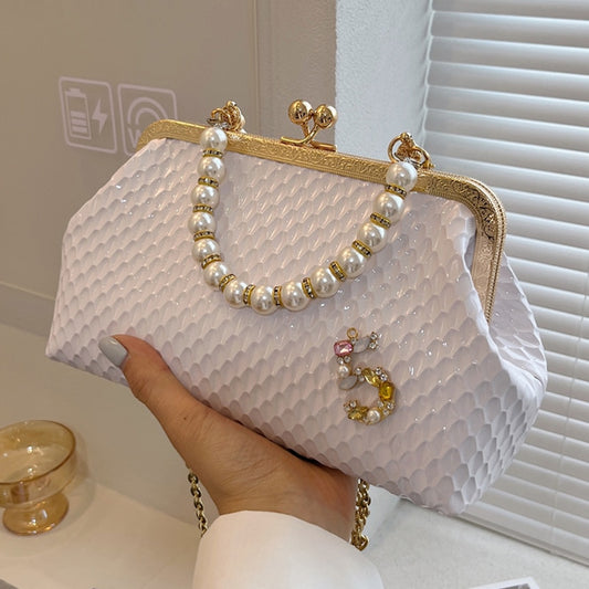 White Pearl Chain Clutch Handbag