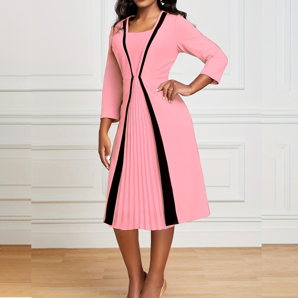 Pleated Pink Square Neck Dress