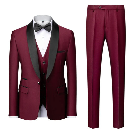 Wine 3-piece Slim Fit Tuxedo Suit