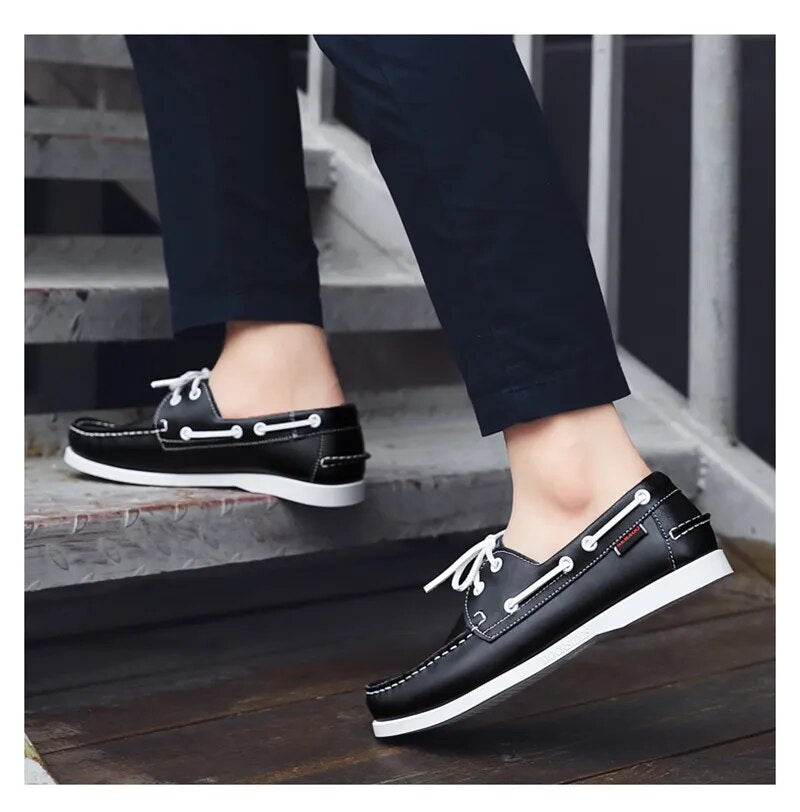 Black Casual Leather Dockside Loafers