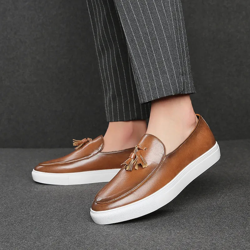 Brown-White Office Leather Moccasins