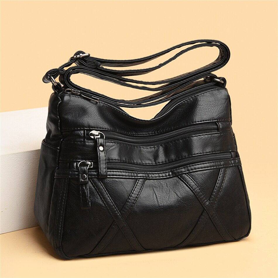 MultiLayer Pocket Leather Crossbody Bag