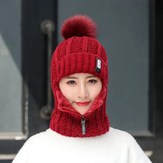 Wool Knitted Pompom Windproof Hat