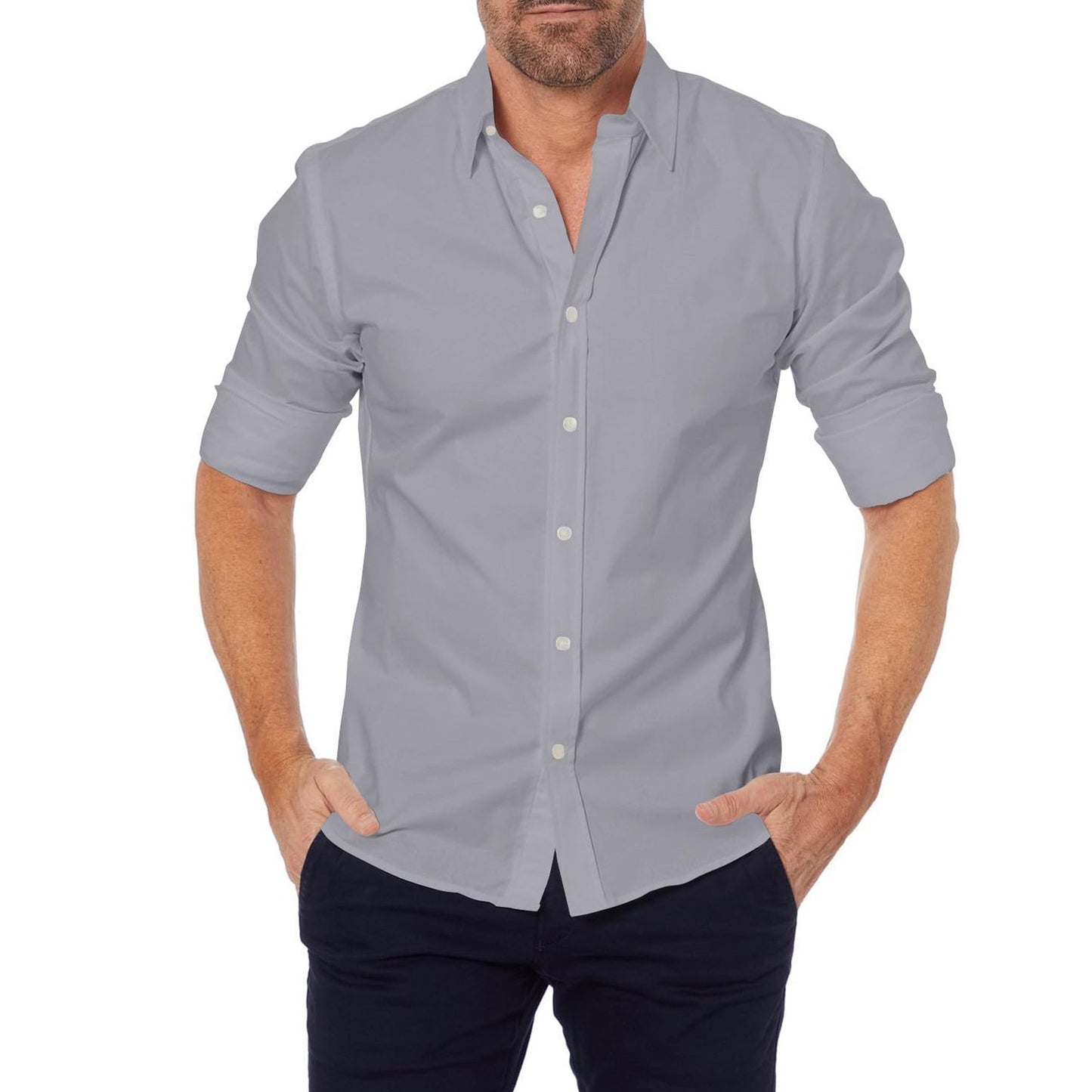 Casual Shirt Stretch Solid Color