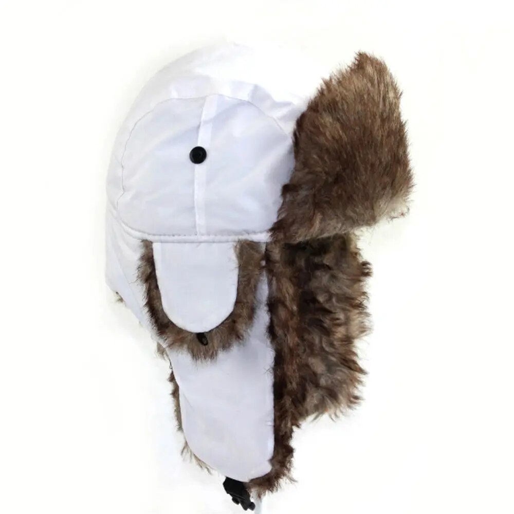White Warm Earflap Waterproof Hat