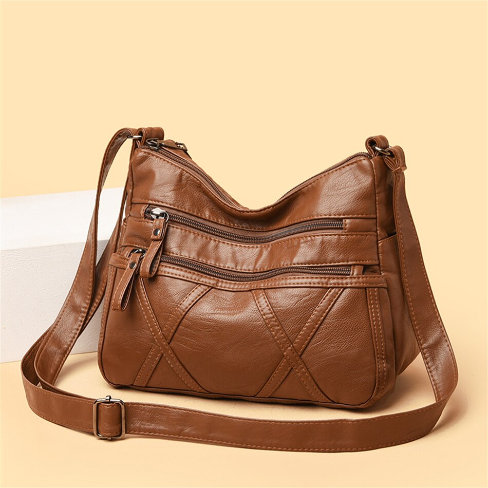 MultiLayer Pocket Leather Crossbody Bag