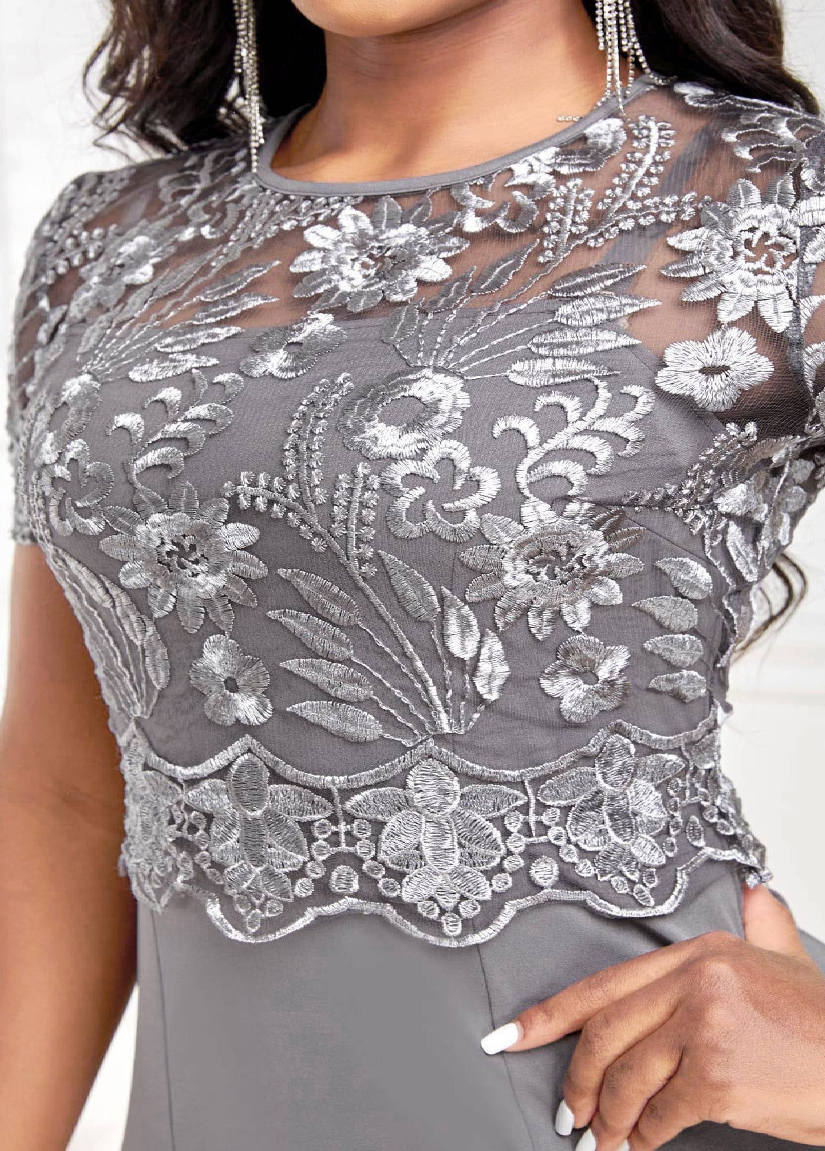 Round Neck Fishtail Grey Dress