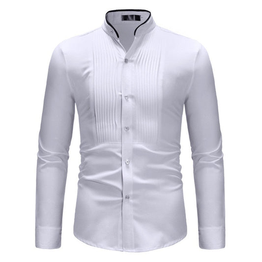 White Slim Fit Stand Collar Shirt