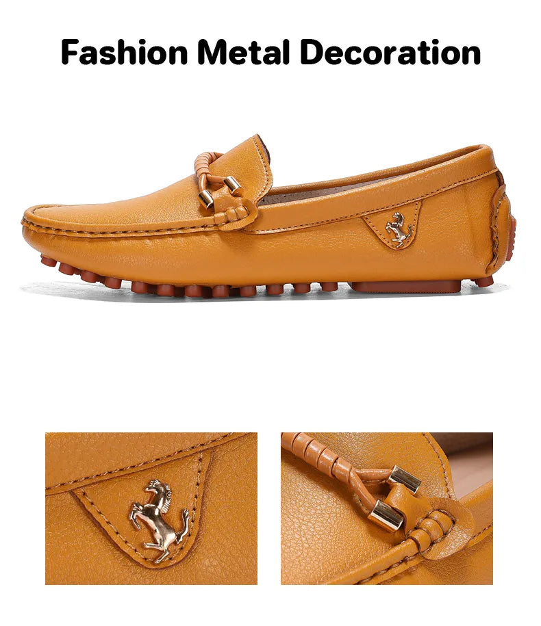 Brown Handmade Metal Leather Loafers
