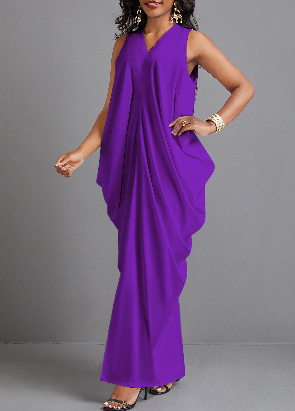 Split O Shape Purple Maxi Dress