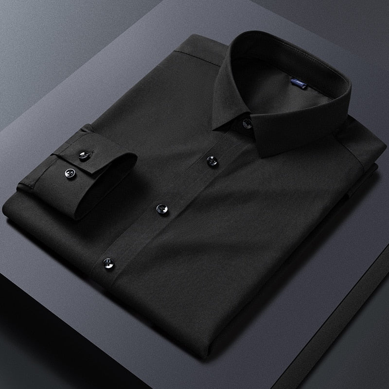 Extensible Solid Black Dress Shirt