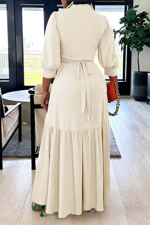 Effen kleur lange shirring-jurk