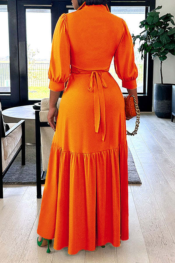 Einfarbiges, langes, gerafftes Kleid