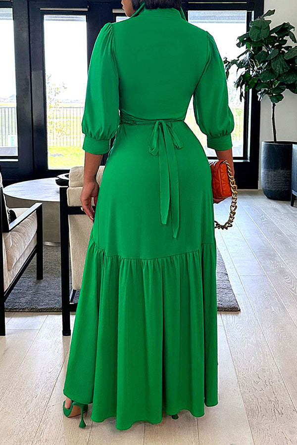 Платье с длинной рюши цельного цвета