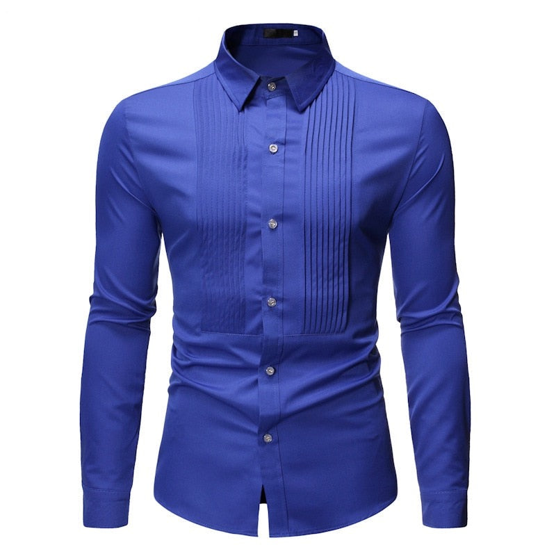 Blue Turn Down Collar Slim Fit Shirt