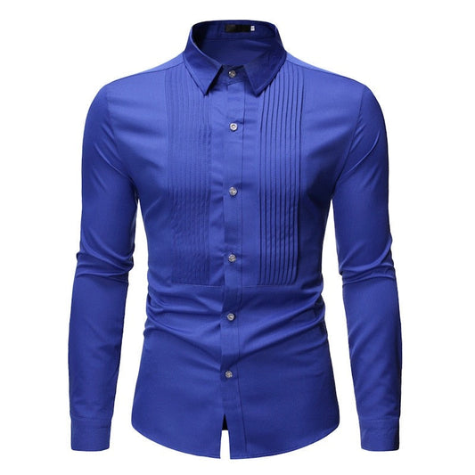 Camicia slim fit blu con colletto risvoltato