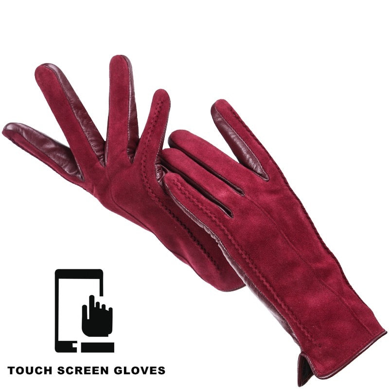 Pink Touch Screen Leather Gloves