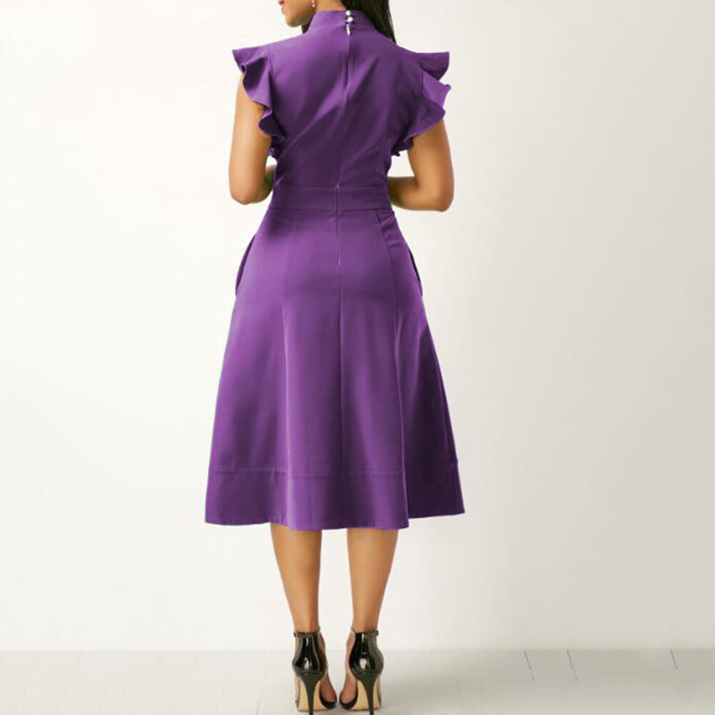 Tie Ruffled Fly Sleeve Midi Dress