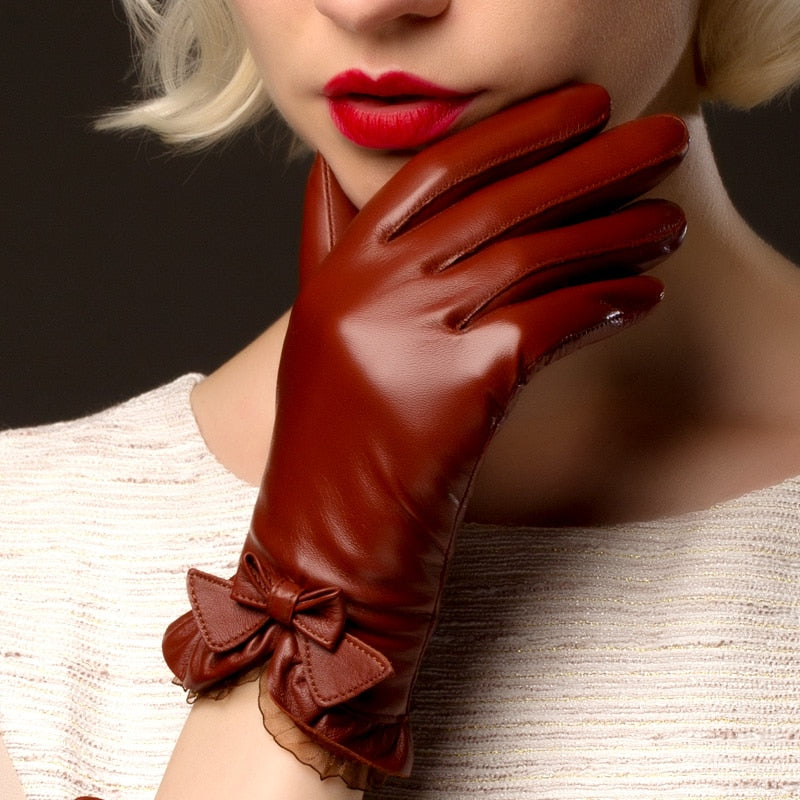 Guantes de invierno de piel de oveja roja