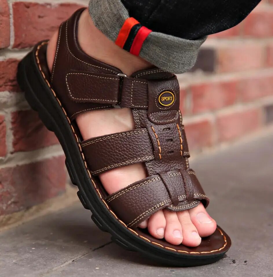 Zachte leren sandalen met enkelband